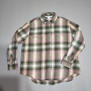 Old Navy flannel shirt women's size M pink white grey The Boyfriend Shirt